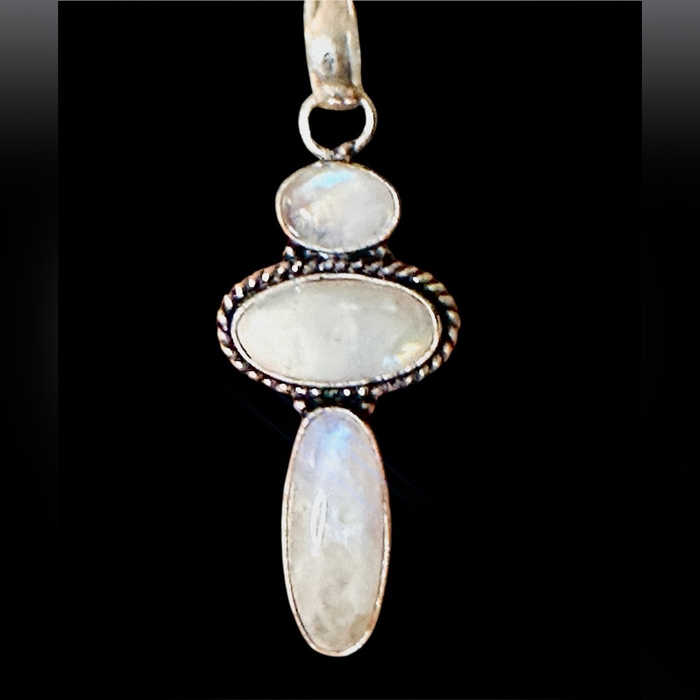 Natural Triple Rainbow Moonstone 925 Sterling Silver Pendant Dainty